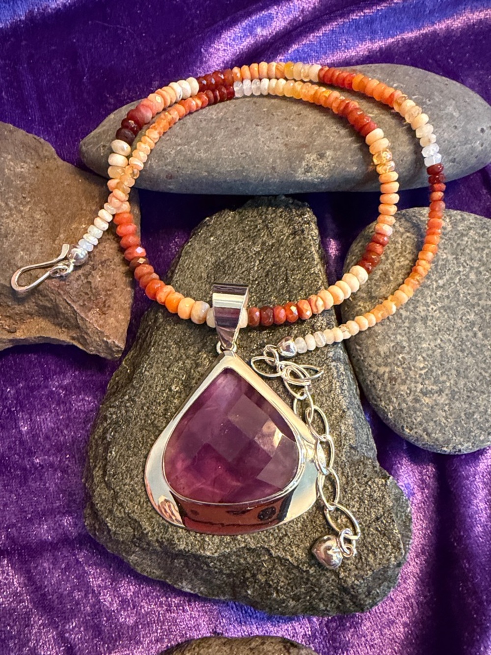 Jay King Amethyst Pendant& Cornelian Agate Beads- silver(221) - Picture 2 of 5